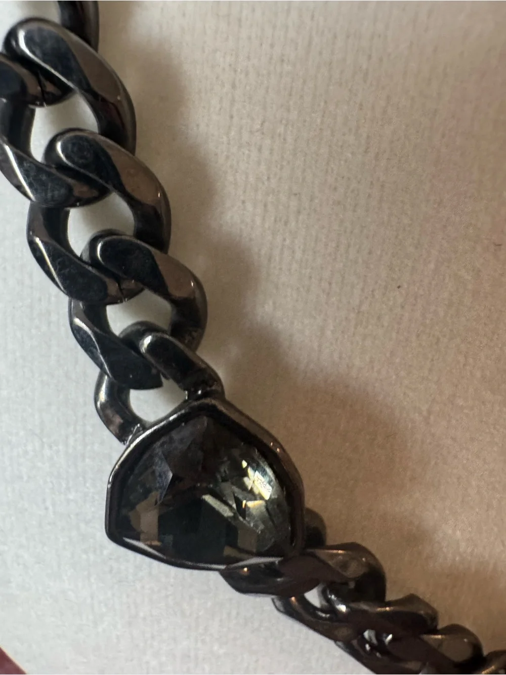 Givenchy Gunmetal Chain Necklace with Dark Gray Stones 16 inches